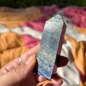 Lapis Lazuli & Pyrite Blue and Gray Stone Obelisk genuine crystal